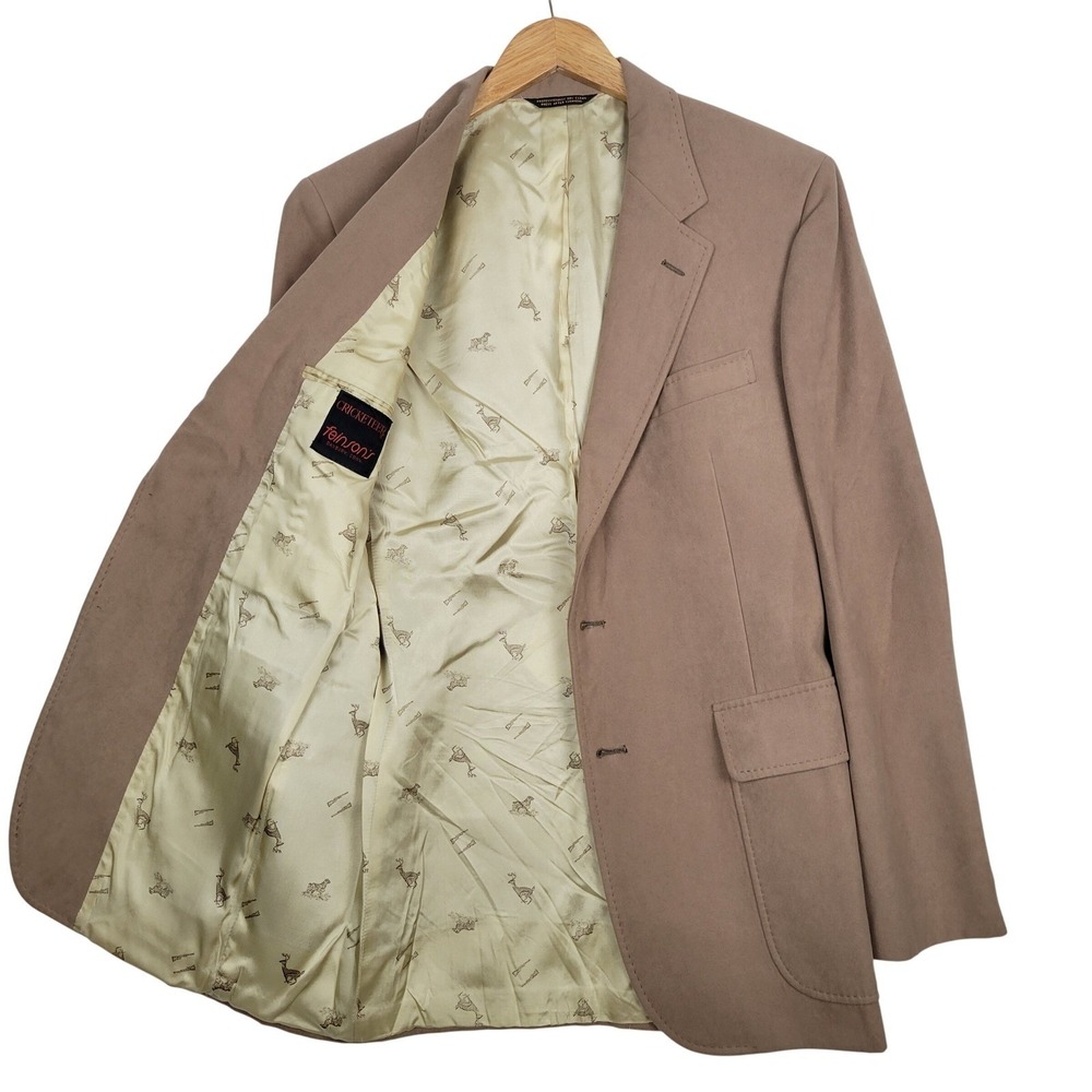 Mens Cricketeer Feinsons Blazer Sport Coat 2 Button Tan Suede Like VTG 40R